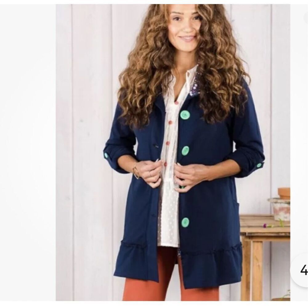 Matilda Jane million little things peacoat jacket sz M cotton stretch navy blue